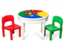 Costway Ensemble Table et 2 Chaises 3 en 1 Multi-Usage Activités de Construction avec 300 Blocs de Constructions pour Enfants 3 ans +